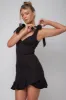 Emine Bow Shoulder Ruffle Mini Dress Black sold by Selfie Leslie