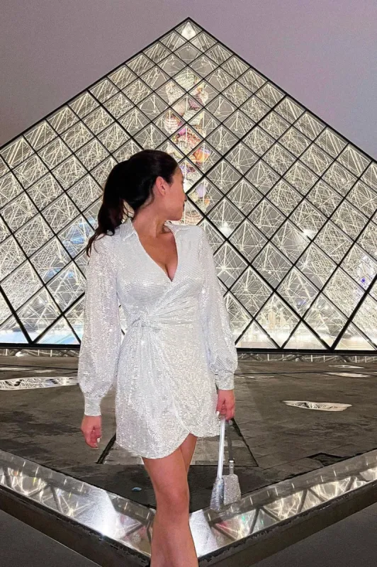 Ruma Faux Wrap Shirt Dress Sequin Silver sold by Selfie Leslie