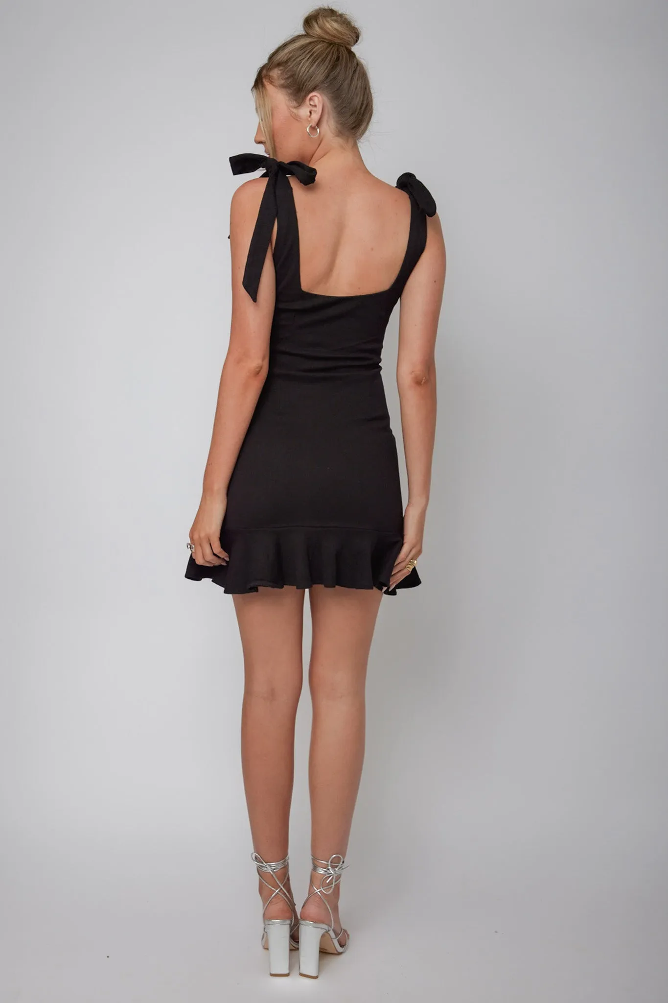 Emine Bow Shoulder Ruffle Mini Dress Black sold by Selfie Leslie product image thumbnail 2