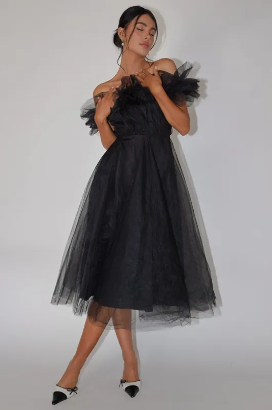 May Rose Off-Shoulder Tulle Midi Dress Black sold by Selfie Leslie