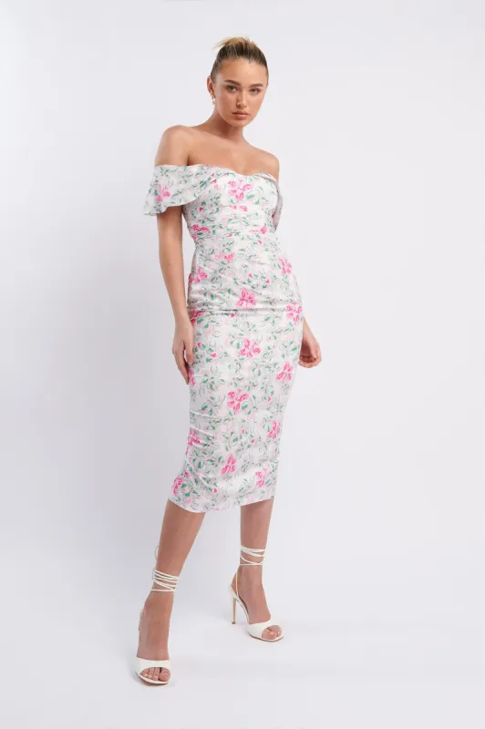 Lillianne Off-Shoulder Midi Dress Floral Pink sold by Selfie Leslie