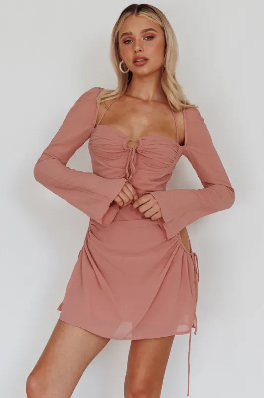 Etta Drawstring Long Sleeve Mini Dress Blush sold by Selfie Leslie