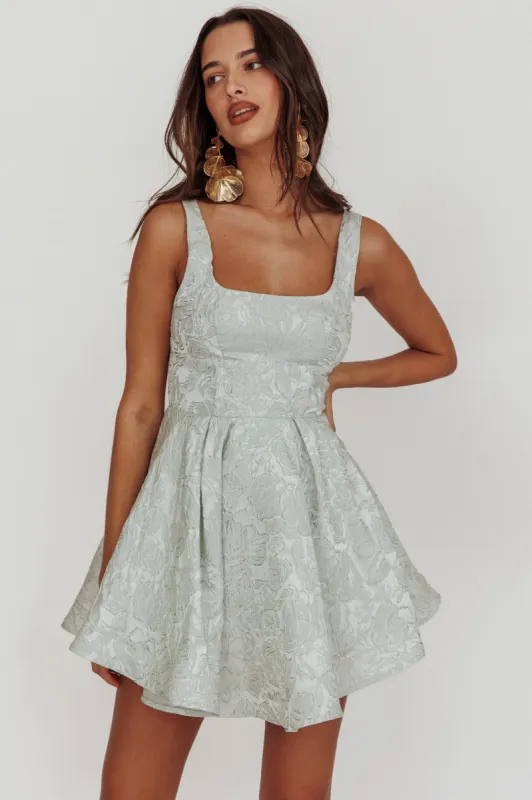 Belle Enchante Jacquard Mini Dress Sage sold by Selfie Leslie