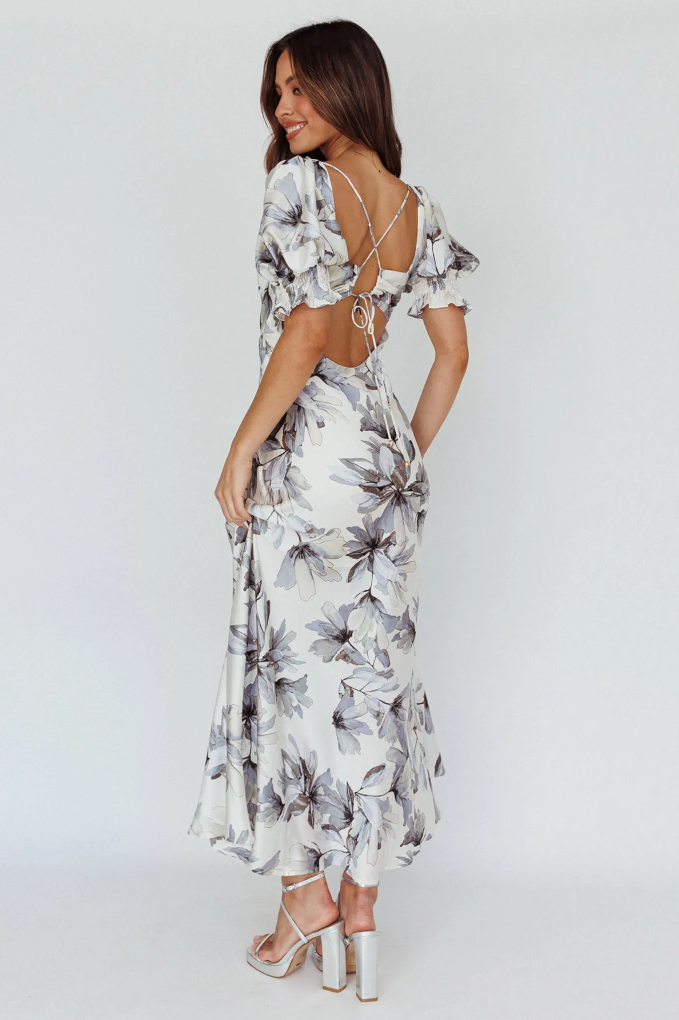 Brigita Tied Back Maxi Dress Floral Blue sold by Selfie Leslie product image thumbnail 2