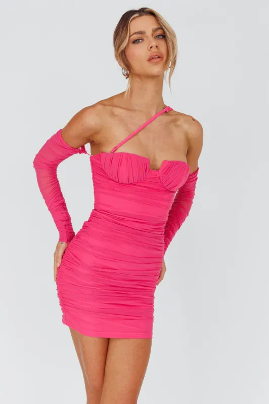 Virgo Moon Off-Shoulder Mesh Mini Dress Hot Pink sold by Selfie Leslie