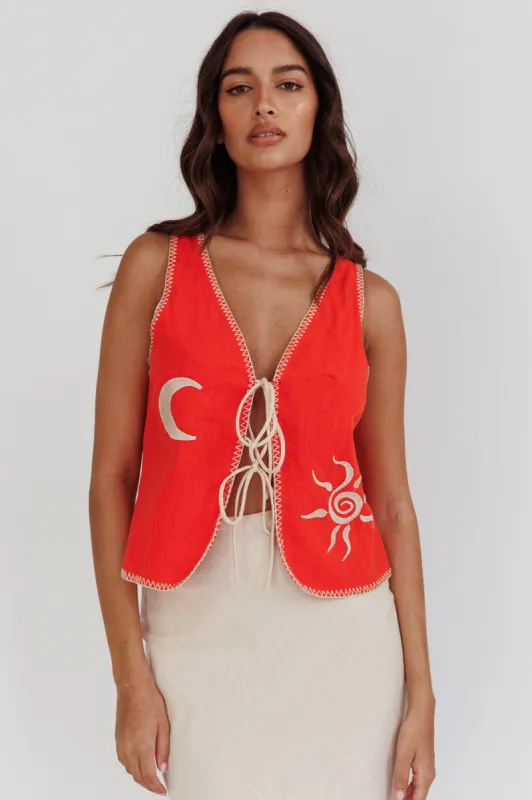 Dose Of Sunshine Blanket Stitch Vest Top Orange sold by Selfie Leslie