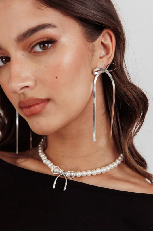 Macy Herringbone Bow Earrings Silver sold by Selfie Leslie