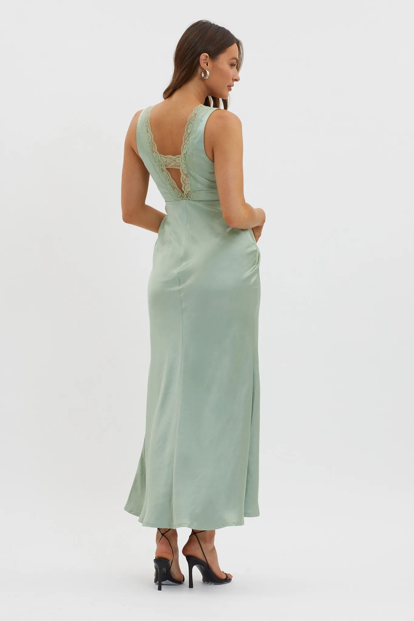 Ivonne Lace Trim V-Neck Maxi Dress Sage sold by Selfie Leslie product image thumbnail 2