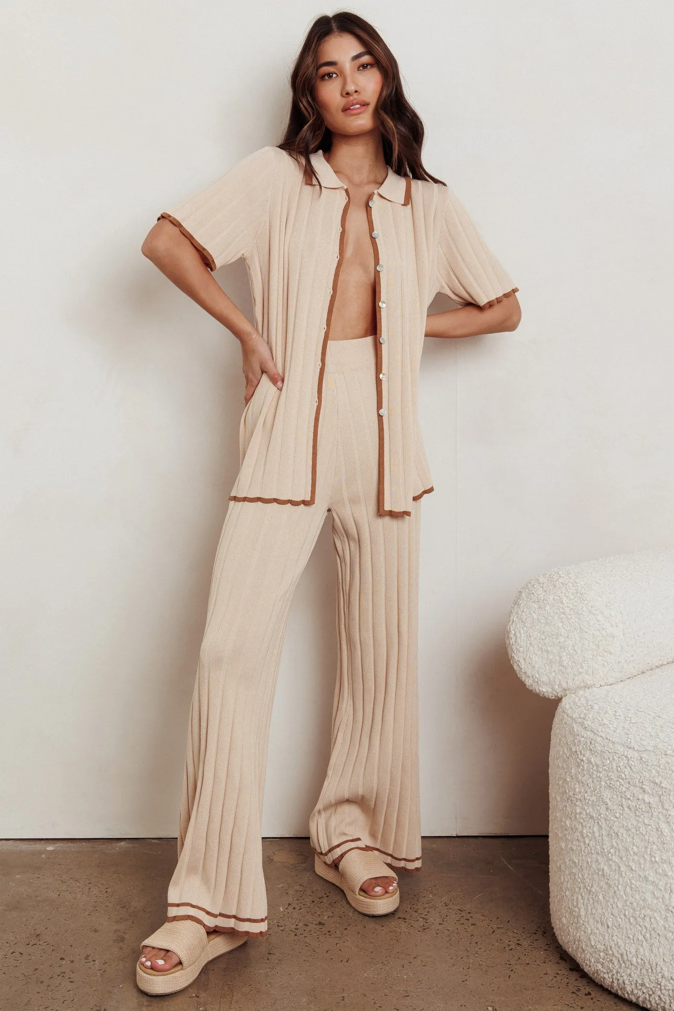 Liloh Ribbed Buttoned Shirt Beige sold by Selfie Leslie product image thumbnail 3
