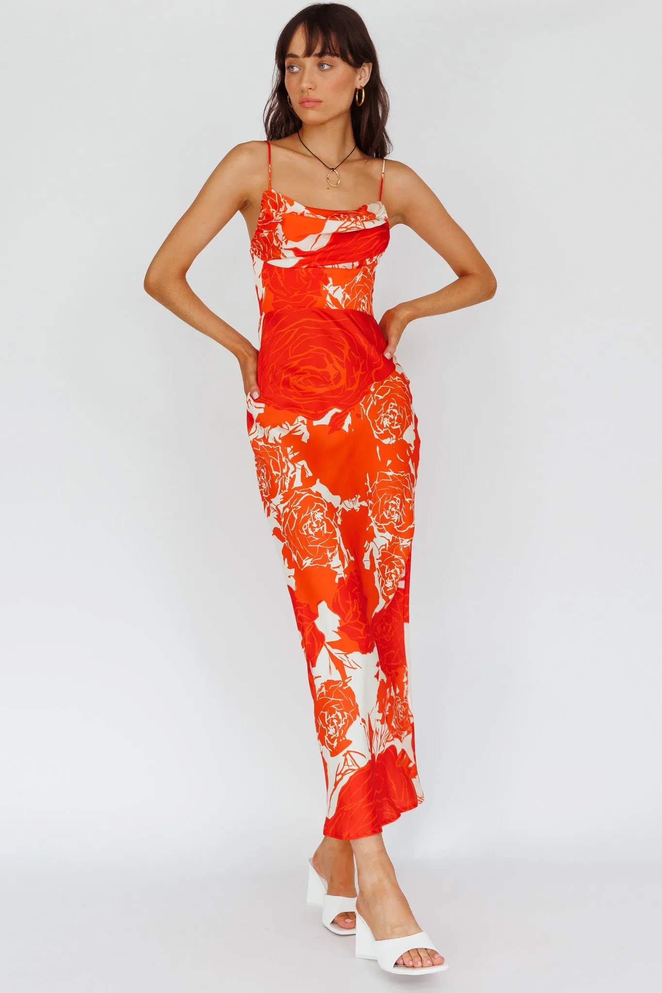 Highland Pleated Bust Midi Dress Floral Orange sold by Selfie Leslie product image thumbnail 5