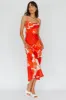 Highland Pleated Bust Midi Dress Floral Orange sold by Selfie Leslie