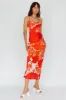 Highland Pleated Bust Midi Dress Floral Orange sold by Selfie Leslie