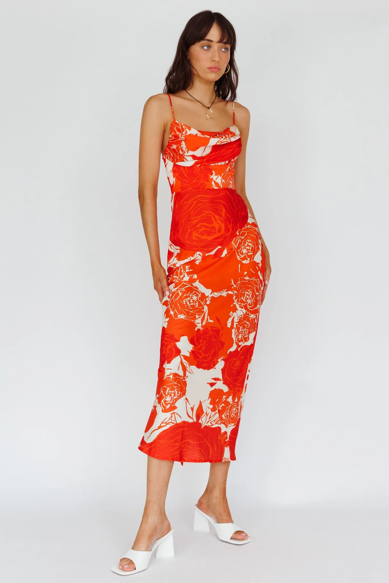 Highland Pleated Bust Midi Dress Floral Orange sold by Selfie Leslie product image thumbnail 3