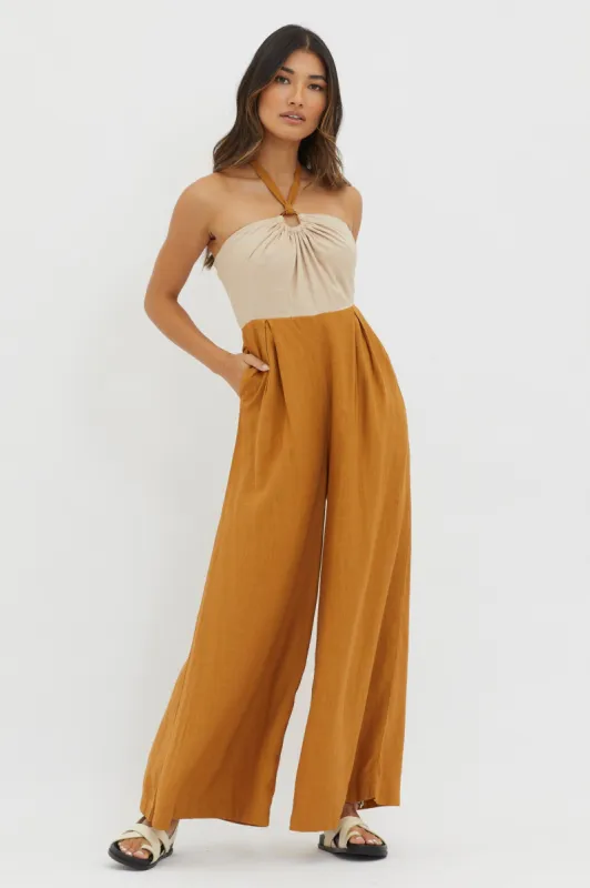 Maryn Wide Leg Halterneck Jumpsuit Mocha sold by Selfie Leslie