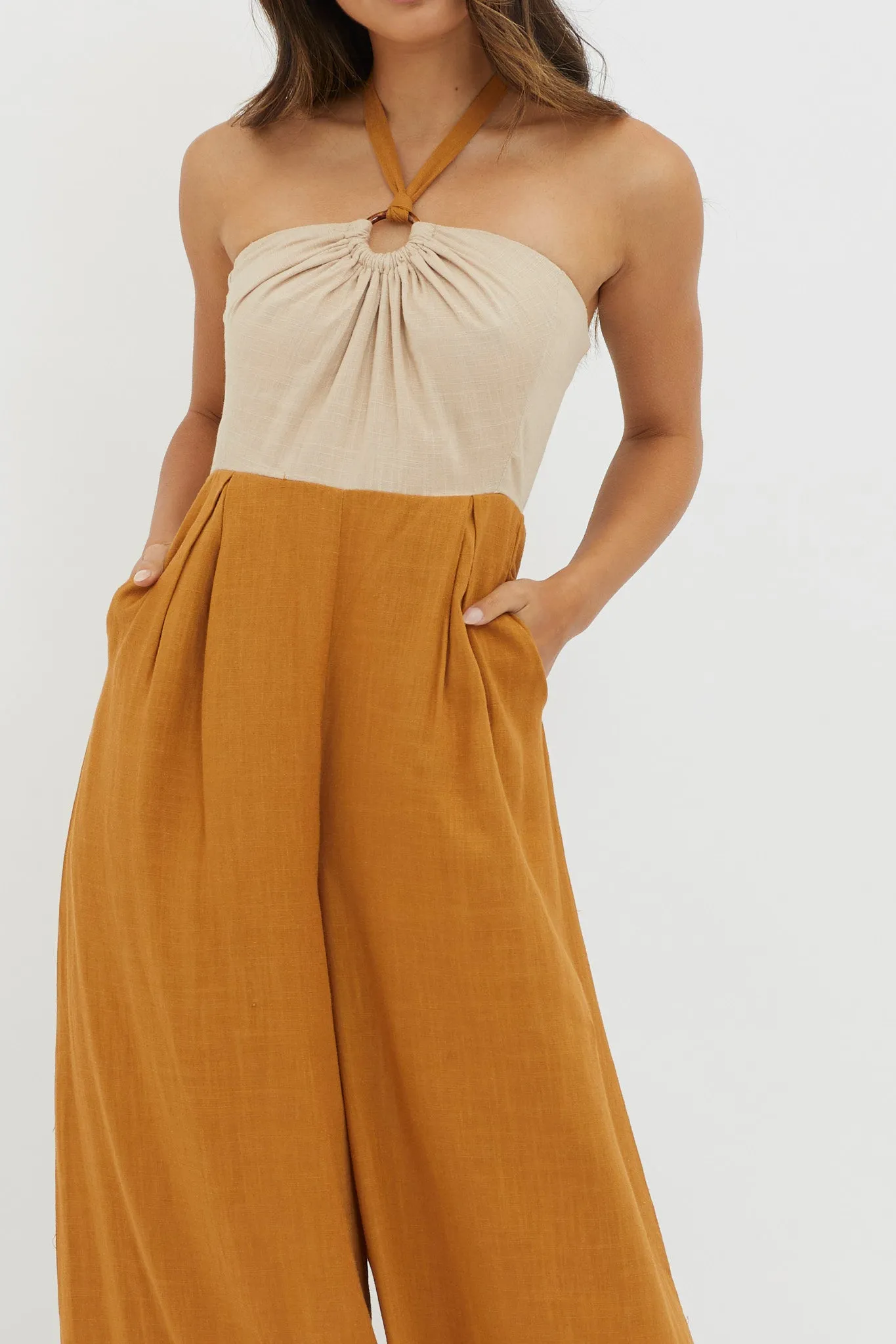Maryn Wide Leg Halterneck Jumpsuit Mocha sold by Selfie Leslie product image thumbnail 4