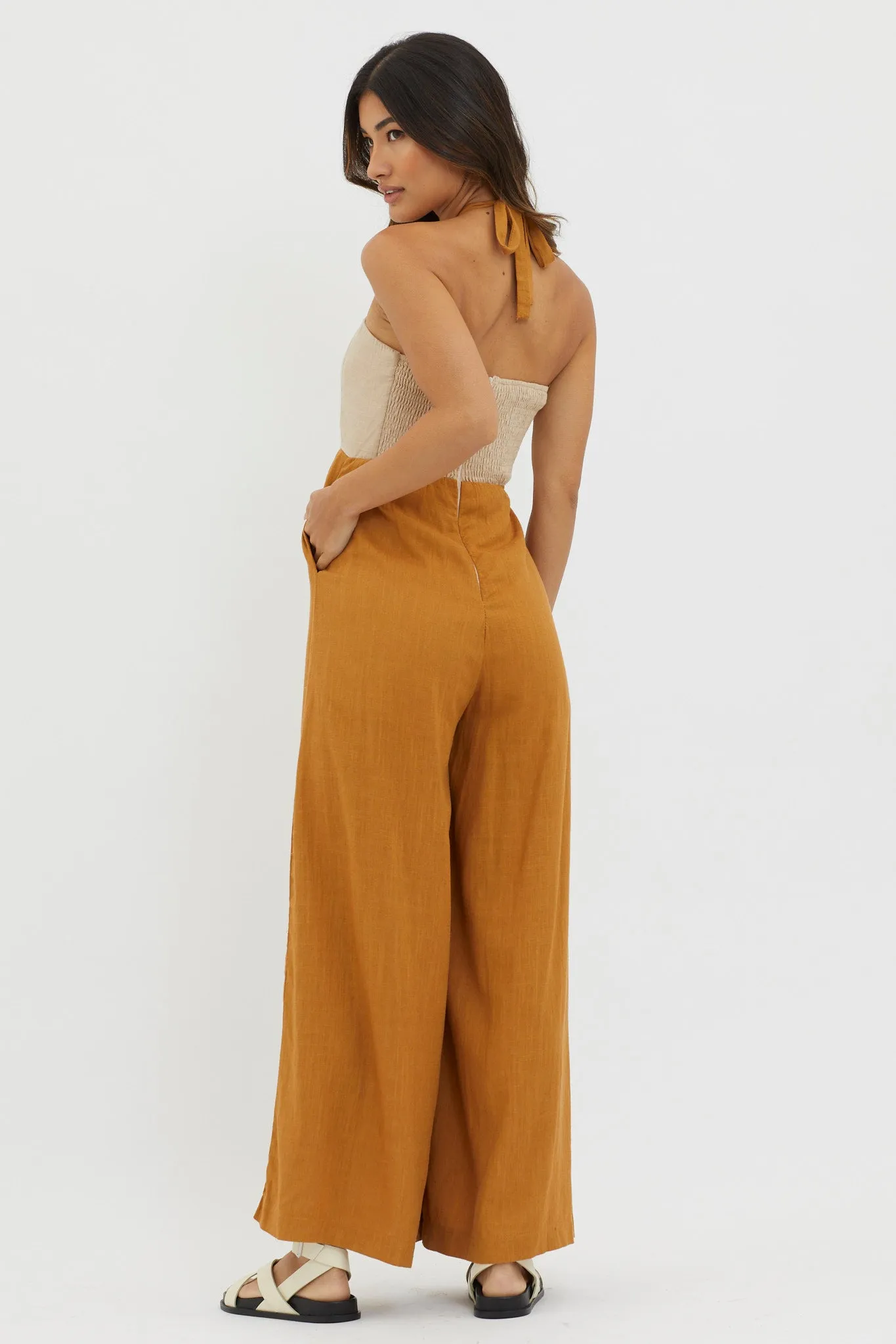 Maryn Wide Leg Halterneck Jumpsuit Mocha sold by Selfie Leslie product image thumbnail 2