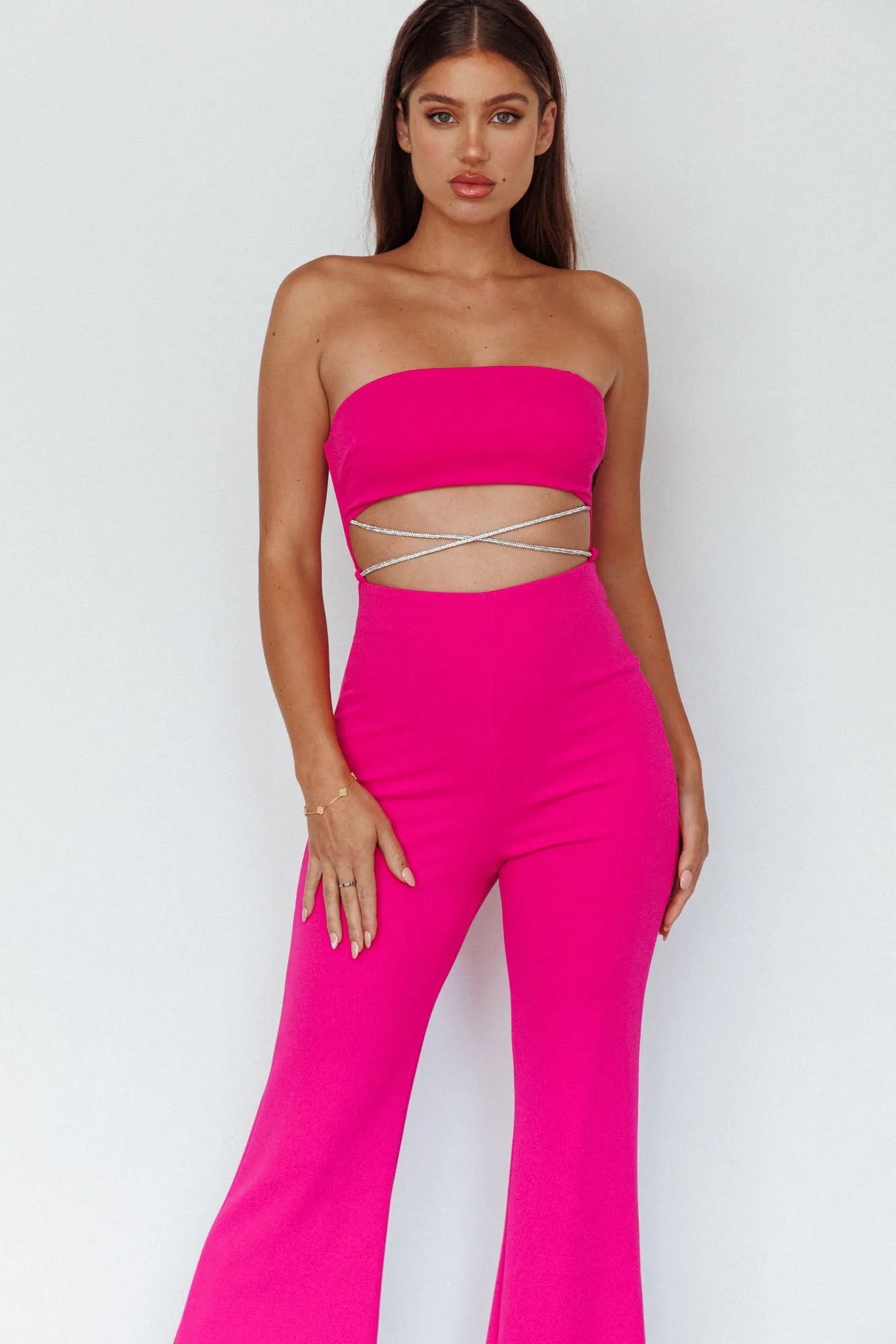 Nohemi Strapless Diamante Jumpsuit Fuchsia sold by Selfie Leslie product image thumbnail 4