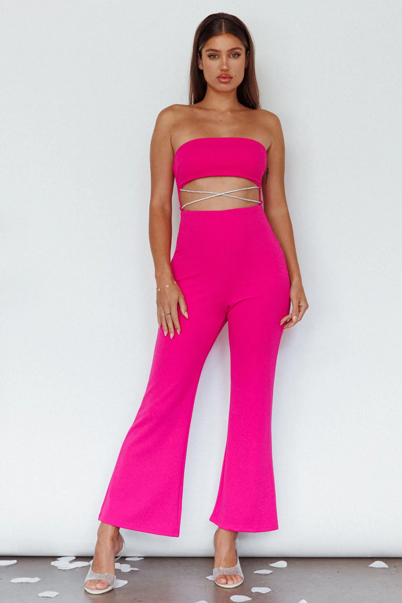 Nohemi Strapless Diamante Jumpsuit Fuchsia sold by Selfie Leslie