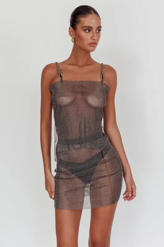 Glamazon Rhinestone Mesh Cami Top Black sold by Selfie Leslie