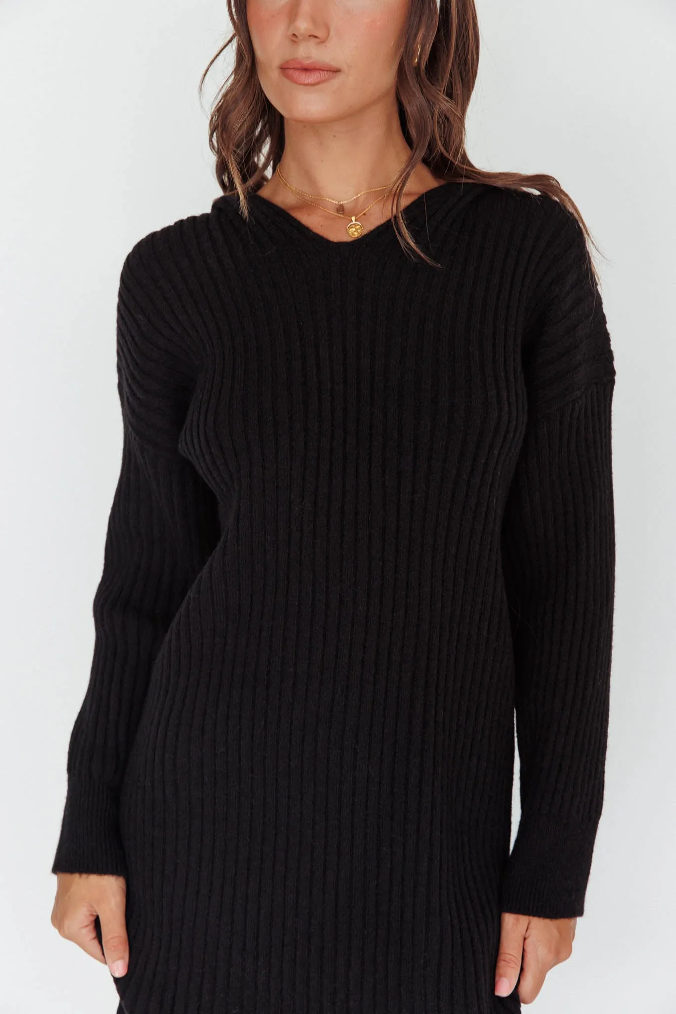 Autumn Hooded Sweater Midi Dress Black sold by Selfie Leslie product image thumbnail 4