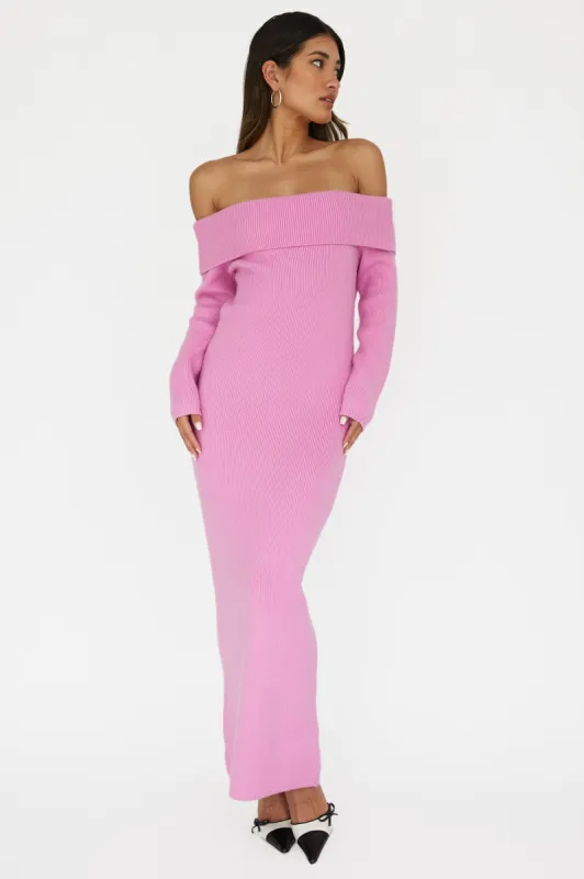 Winter Wonder Off-Shoulder Knit Maxi Dress Pink sold by Selfie Leslie