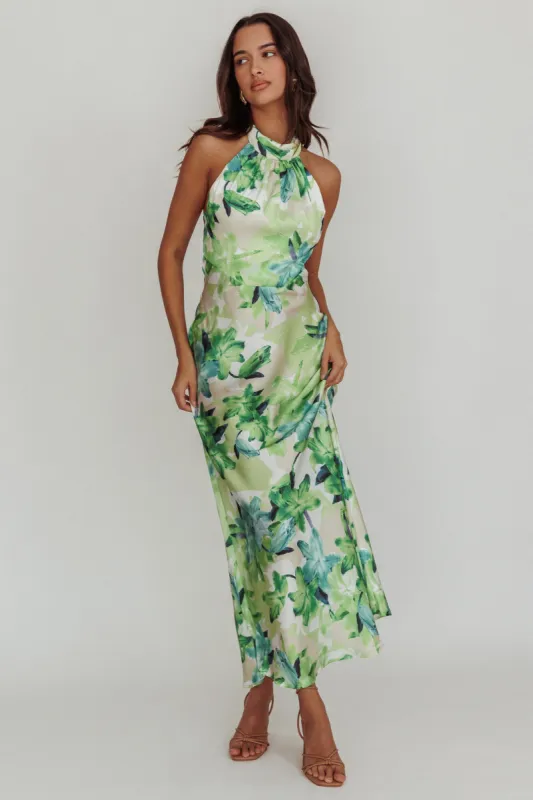 Shana Halterneck Maxi Dress Floral Green sold by Selfie Leslie