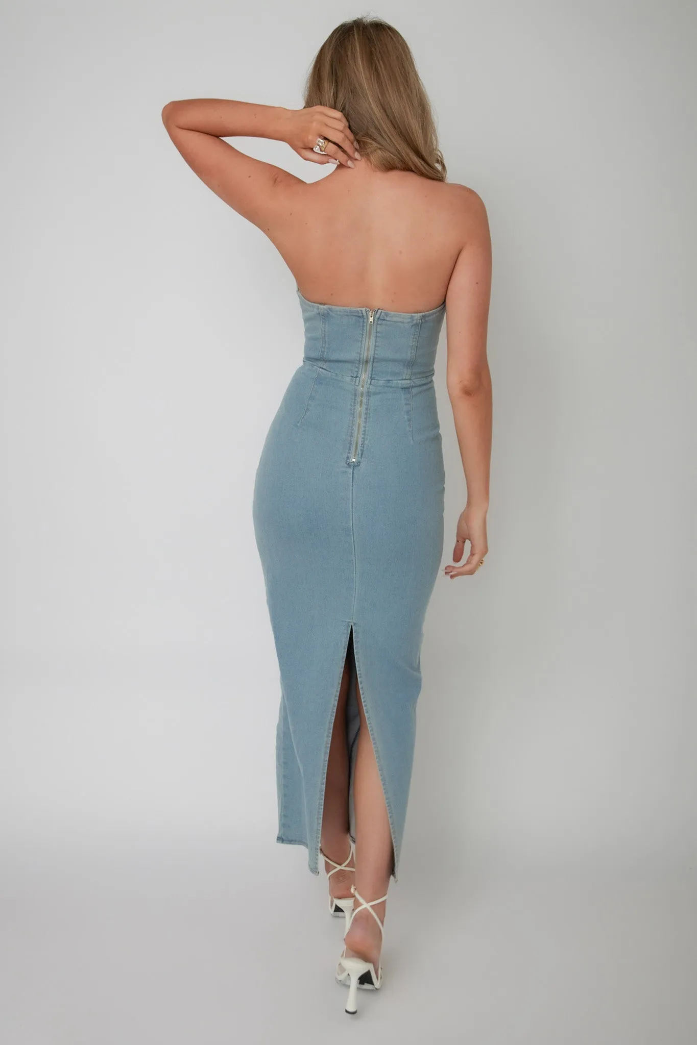 Kialyn Strapless Midi Dress Denim Blue sold by Selfie Leslie product image thumbnail 2