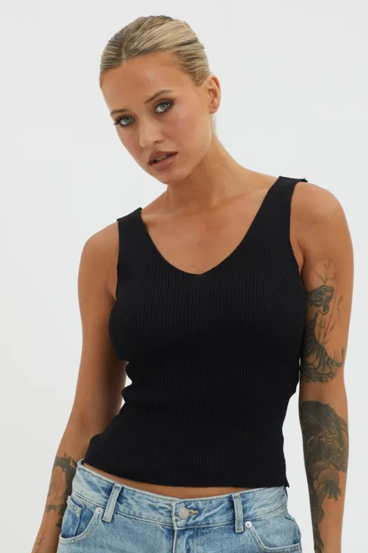 Off-Duty V-Neck Ribbed Knit Top Black sold by Selfie Leslie