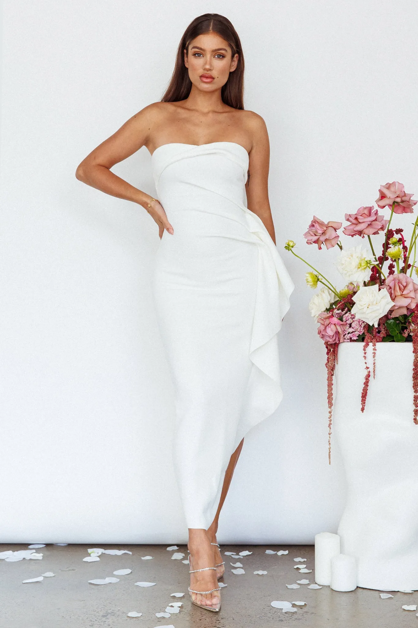 Sasha Cascade Ruffle Midi Dress White sold by Selfie Leslie product image thumbnail 4