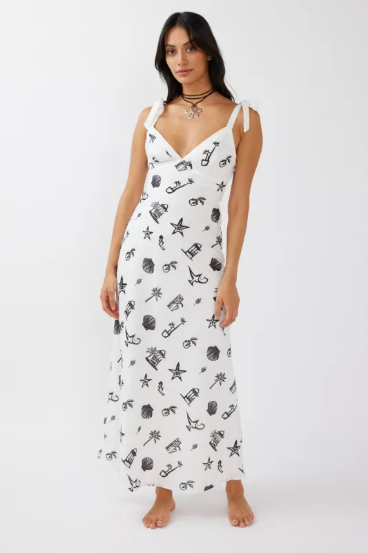 Jaya Tied Shoulder Maxi Dress Print Black sold by Selfie Leslie