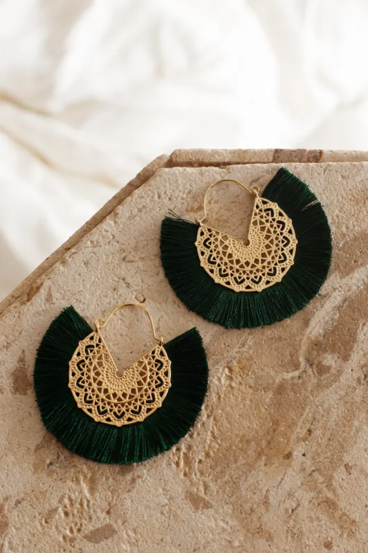 Bali Gold Filigree Fringing Earrings Forest sold by Selfie Leslie