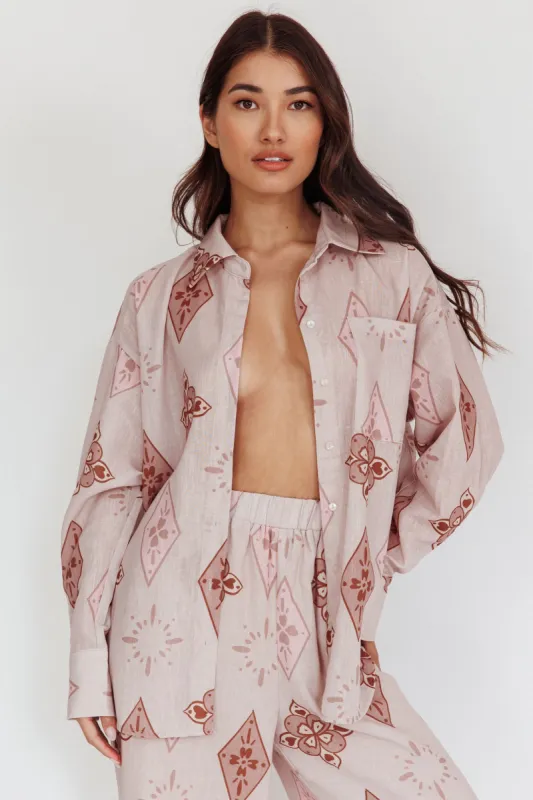 Alex Motif Collared Buttoned Shirt Mocha sold by Selfie Leslie