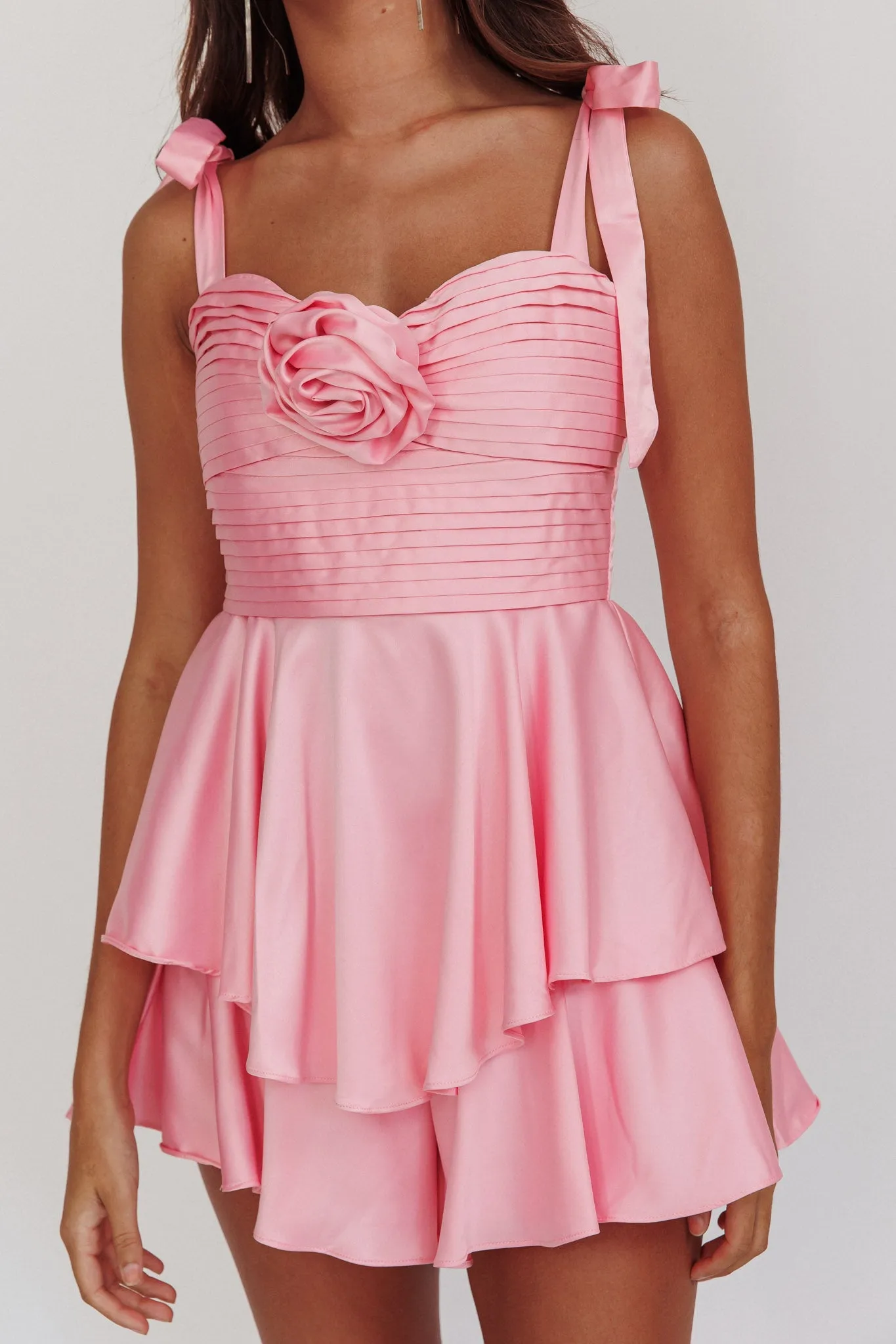 Kelia Bow Strap Rosette Romper Pink sold by Selfie Leslie product image thumbnail 4
