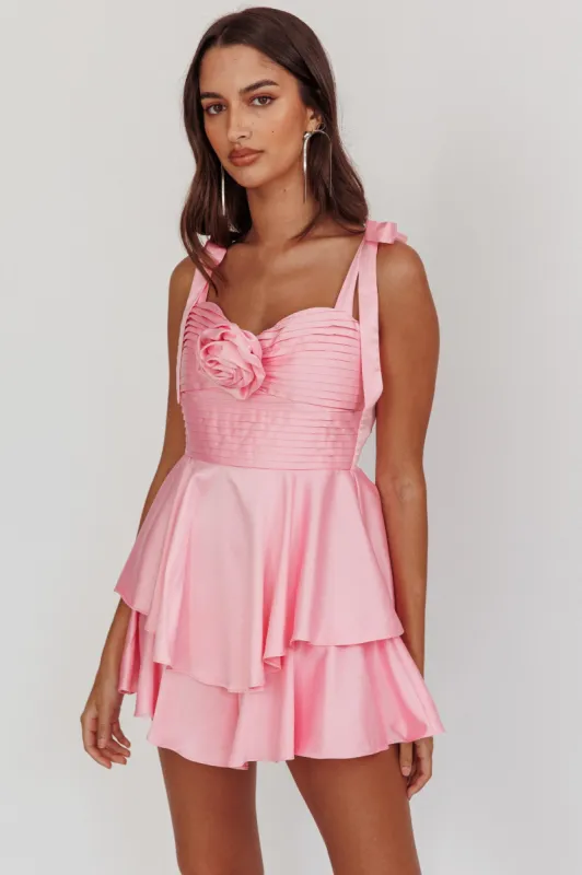 Kelia Bow Strap Rosette Romper Pink sold by Selfie Leslie
