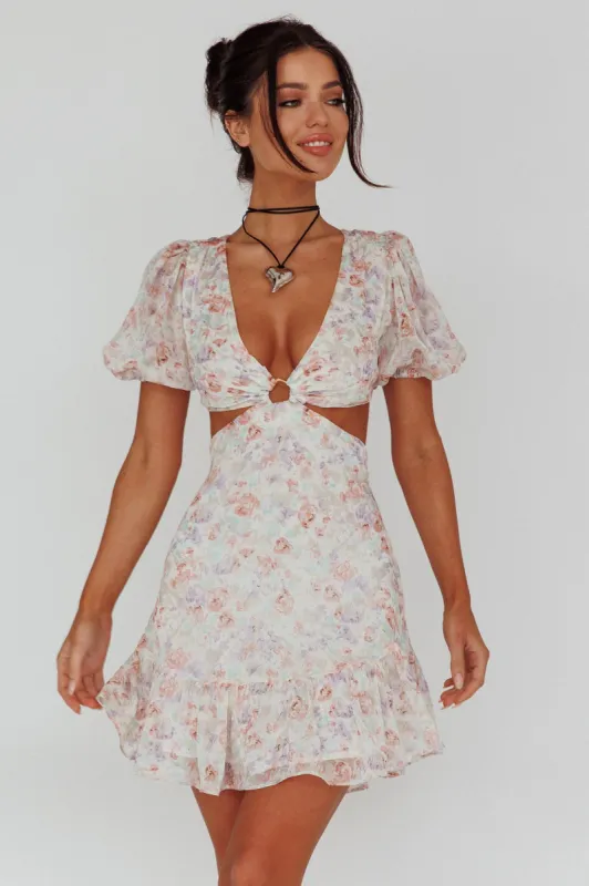 Graciele Laced Back Cut-Out Mini Dress Floral Blush sold by Selfie Leslie