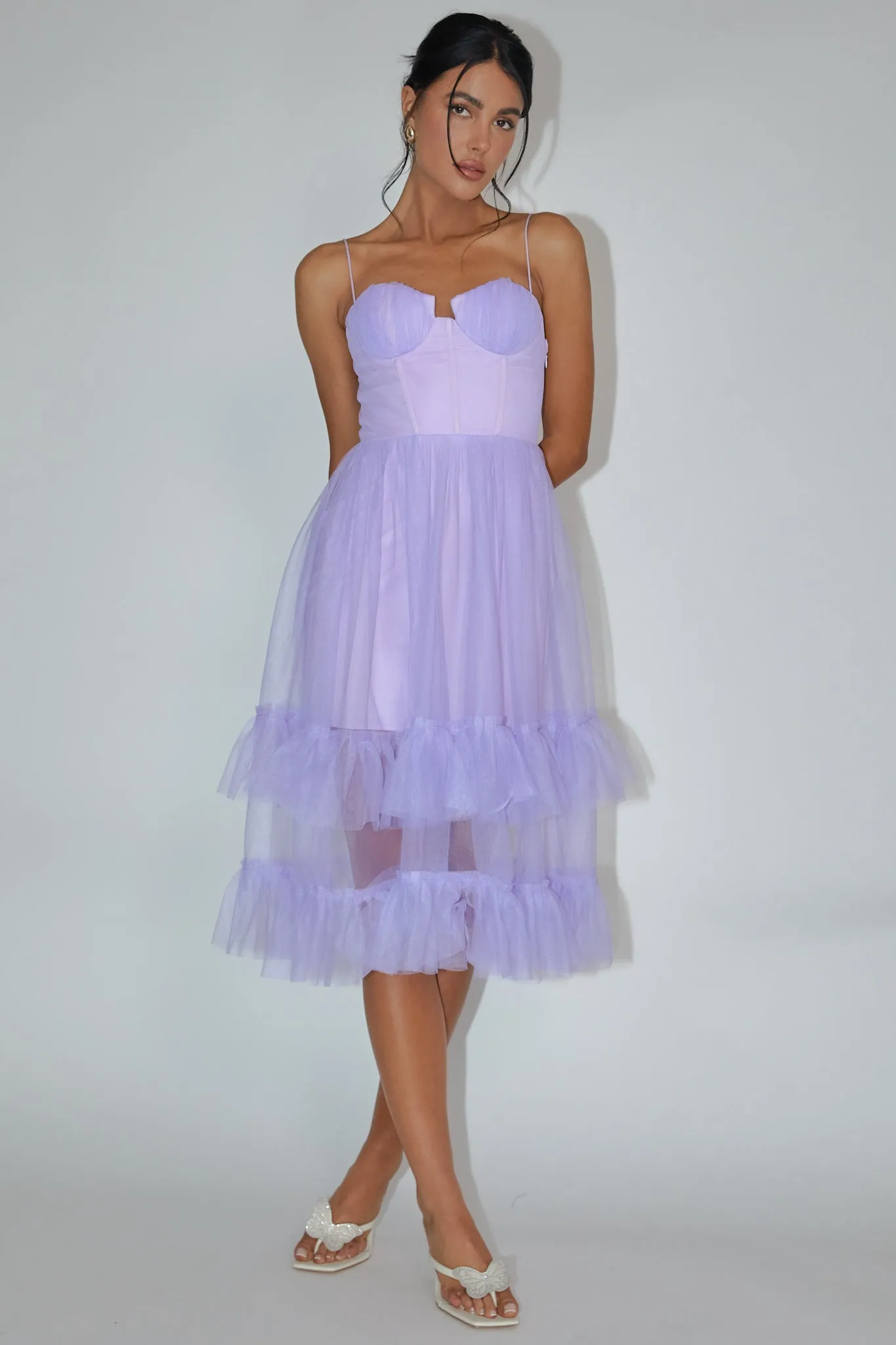 Moonlight Sonata Ruffle Mesh Midi Dress Lilac sold by Selfie Leslie product image thumbnail 5