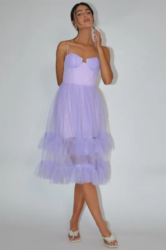 Moonlight Sonata Ruffle Mesh Midi Dress Lilac sold by Selfie Leslie