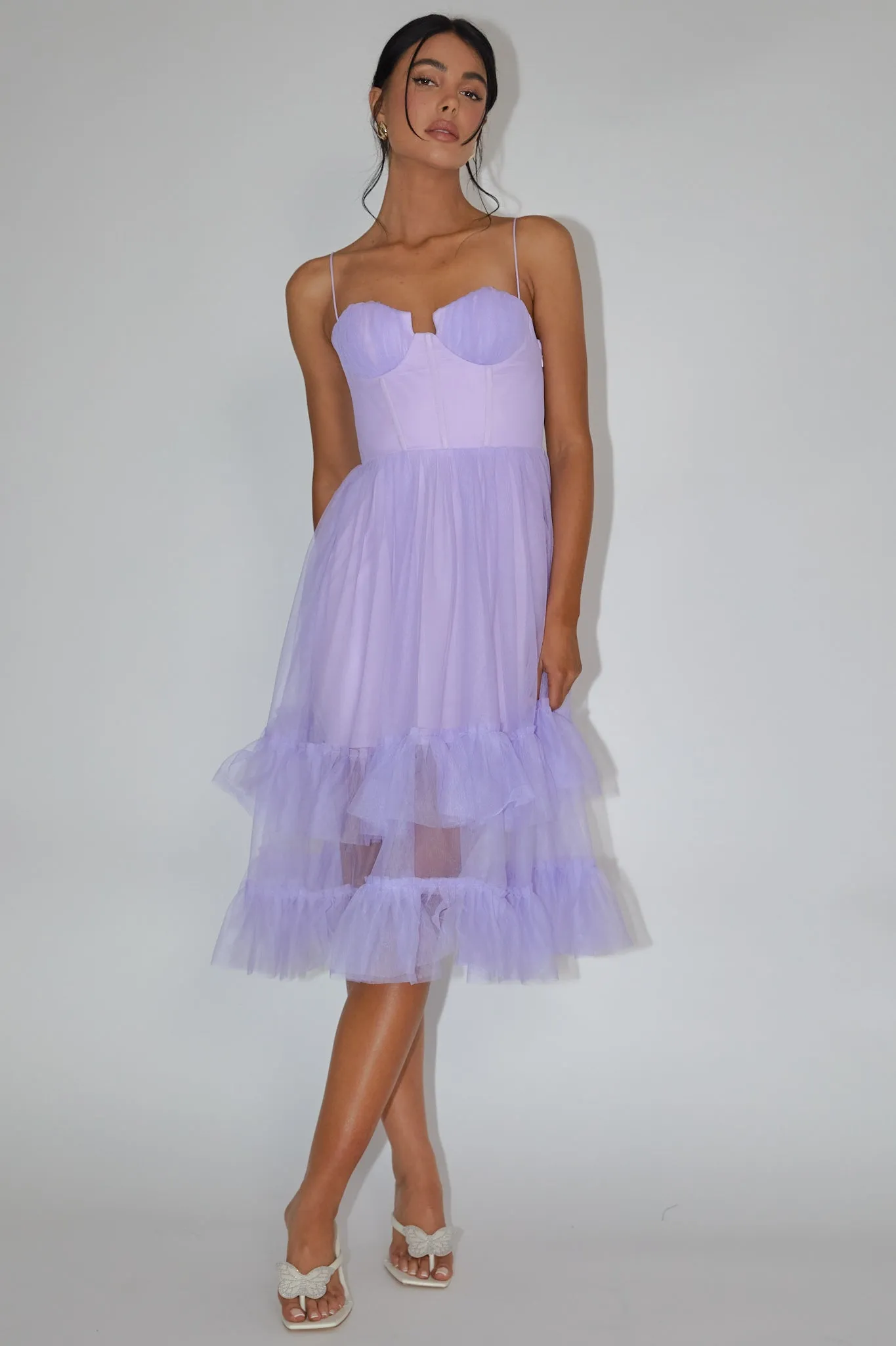 Moonlight Sonata Ruffle Mesh Midi Dress Lilac sold by Selfie Leslie product image thumbnail 3