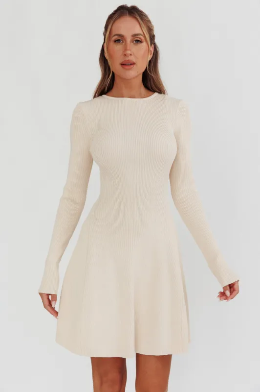 Intuitions Long Sleeve Ribbed Knit Dress Cream sold by Selfie Leslie
