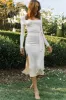 Jordana Long Sleeve Waist Tie Ribbed Midi Dress Beige sold by Selfie Leslie