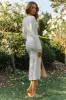 Jordana Long Sleeve Waist Tie Ribbed Midi Dress Beige sold by Selfie Leslie