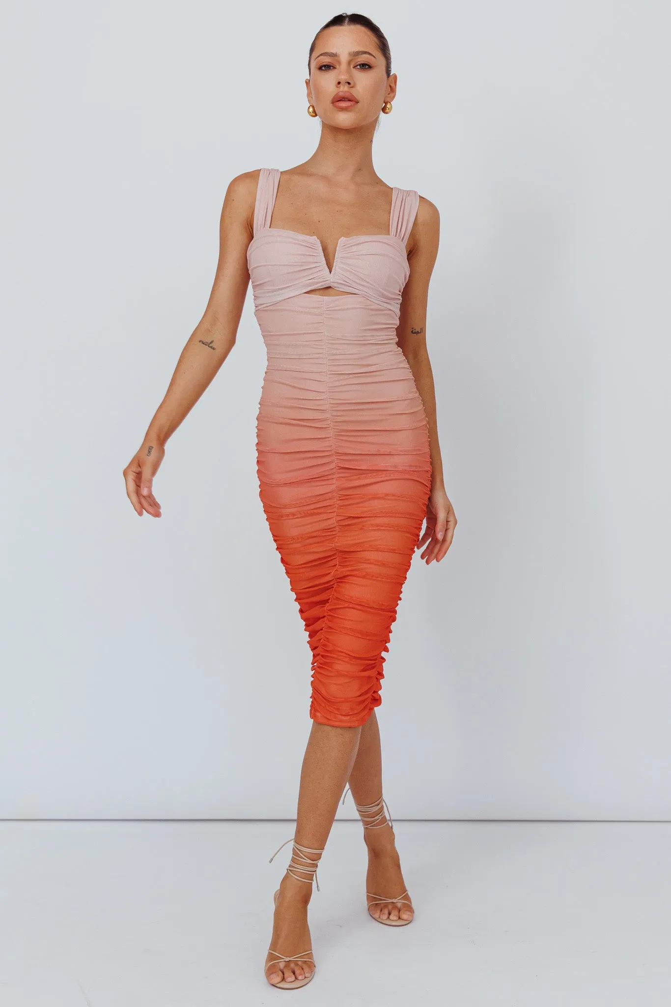 Nadia Ruched Midi Dress Gradient Orange sold by Selfie Leslie product image thumbnail 5
