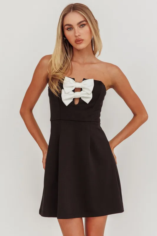 All For You Bow Strapless Mini Dress Black sold by Selfie Leslie