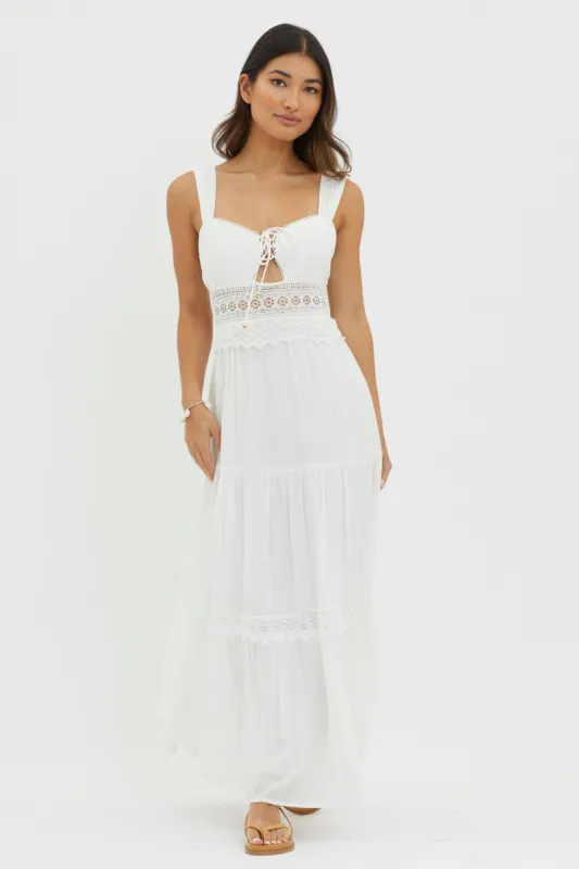 Libby Crochet Lace Waist Maxi Dress Off White sold by Selfie Leslie