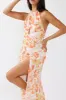 Nirvana Halterneck Split Midi Dress Floral Orange sold by Selfie Leslie