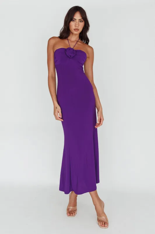 Ibiza Sunset Bust Flower Midi Dress Purple sold by Selfie Leslie