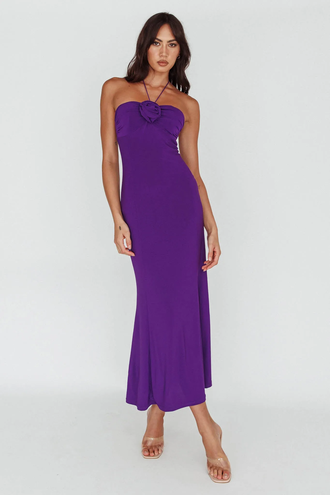 Ibiza Sunset Bust Flower Midi Dress Purple sold by Selfie Leslie