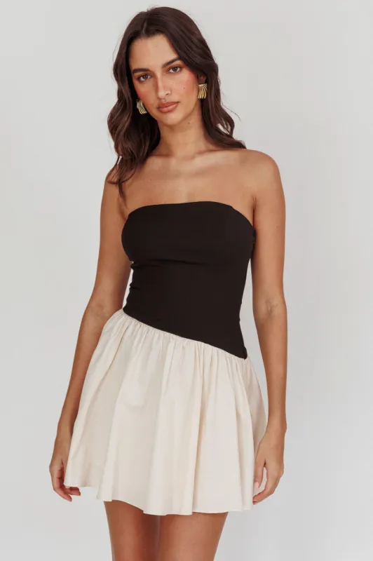 Marzipan Strapless Contrast Mini Dress Black Cream sold by Selfie Leslie