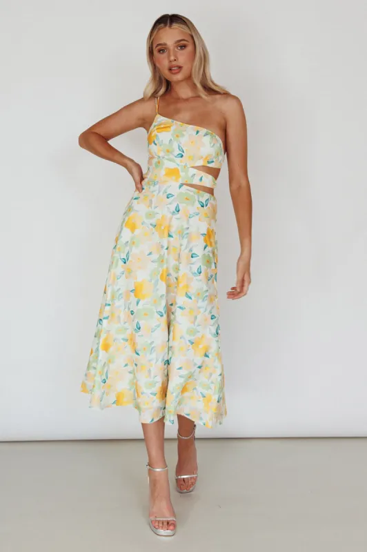 Halia One-Shoulder A-Line Midi Dress Floral Yellow sold by Selfie Leslie