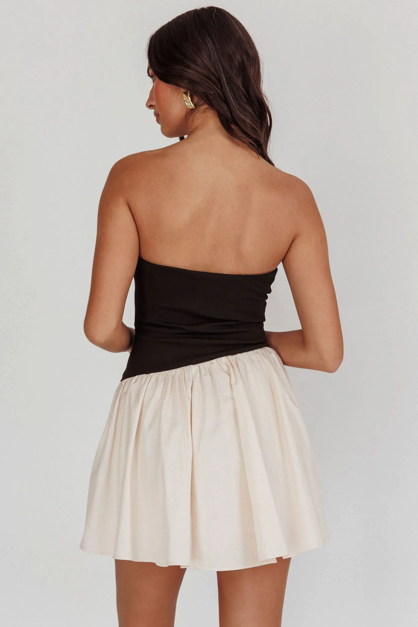 Marzipan Strapless Contrast Mini Dress Black Cream sold by Selfie Leslie product image thumbnail 3